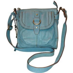 Vintage Y2K Fossil Robin Egg Blue Cross Body Pebble Leather Bag Retro Utility